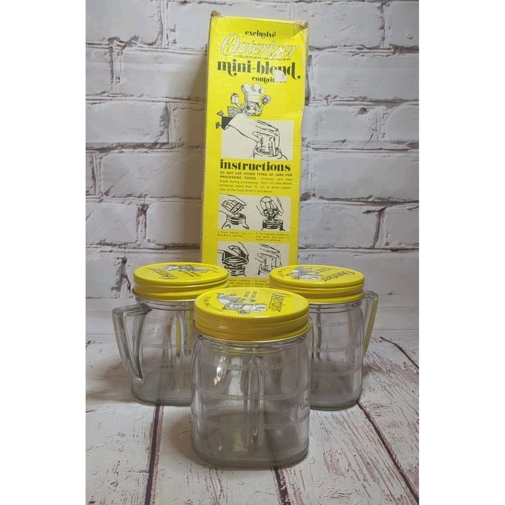 3 New Vintage Osterizer‎ Mini Blend Containers In The Box 1/2 Pint